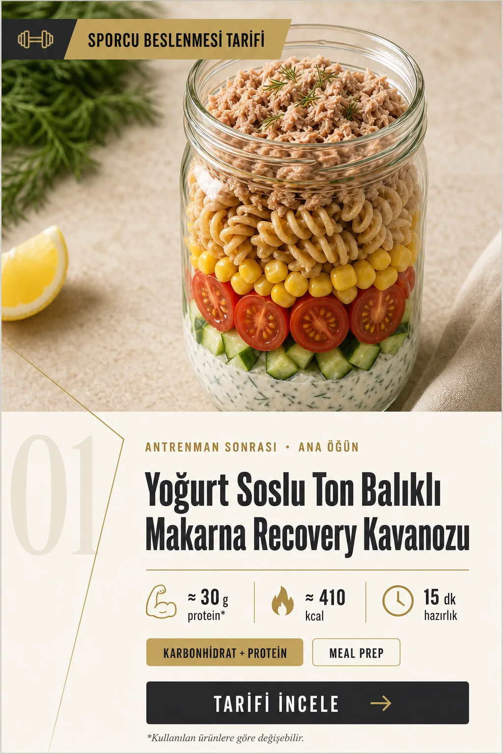 Yoğurt soslu ton balıklı makarna recovery kavanozu tarif kapağı